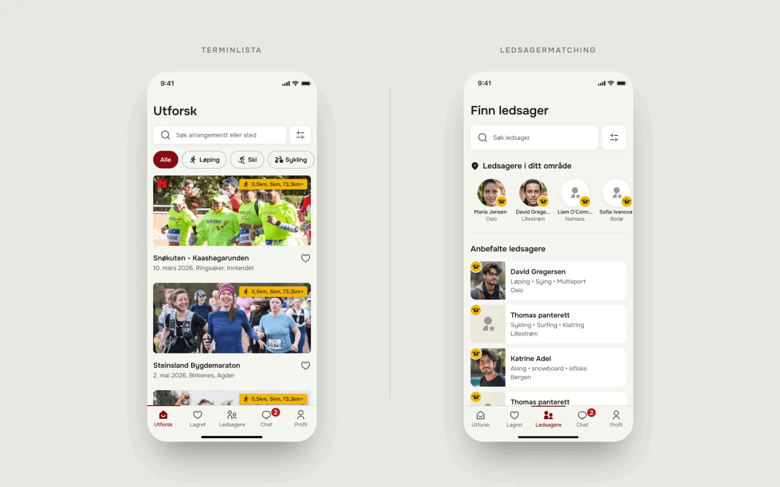 Terminlista og ledsagersøk i appen