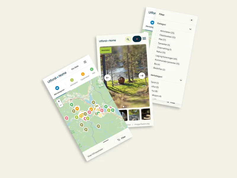 Kart, oppføring og filter på mobil
